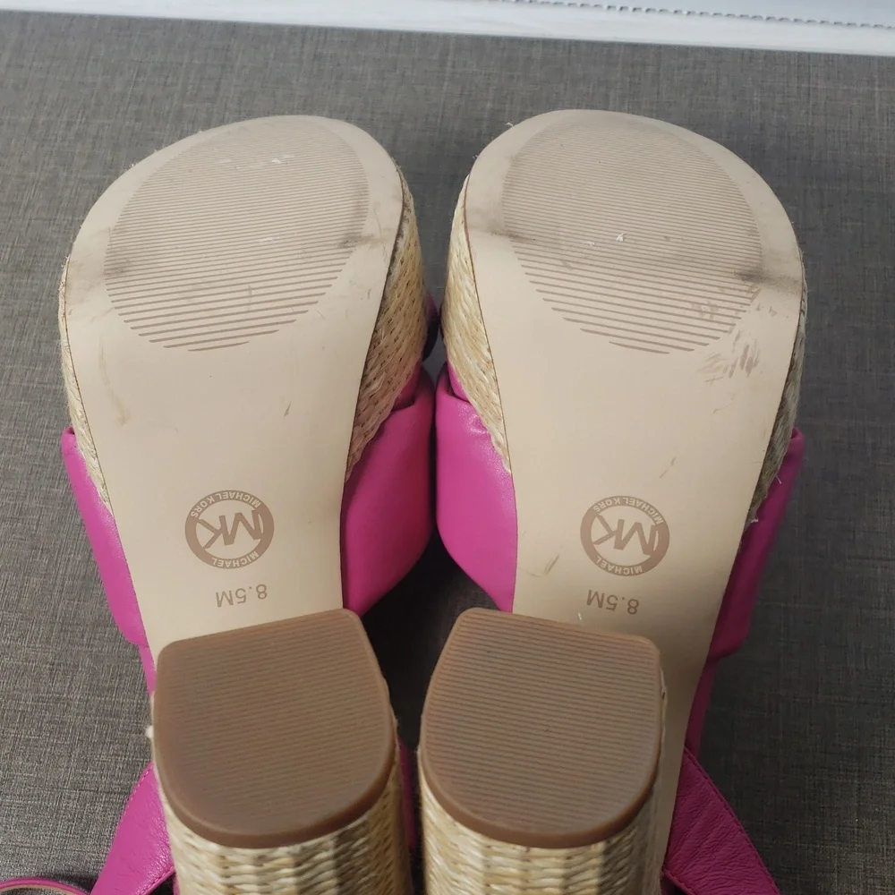 Michael Kors Sadie Pink  Leather Bow Platform Sandals - SZ 8.5 - NWOT‎